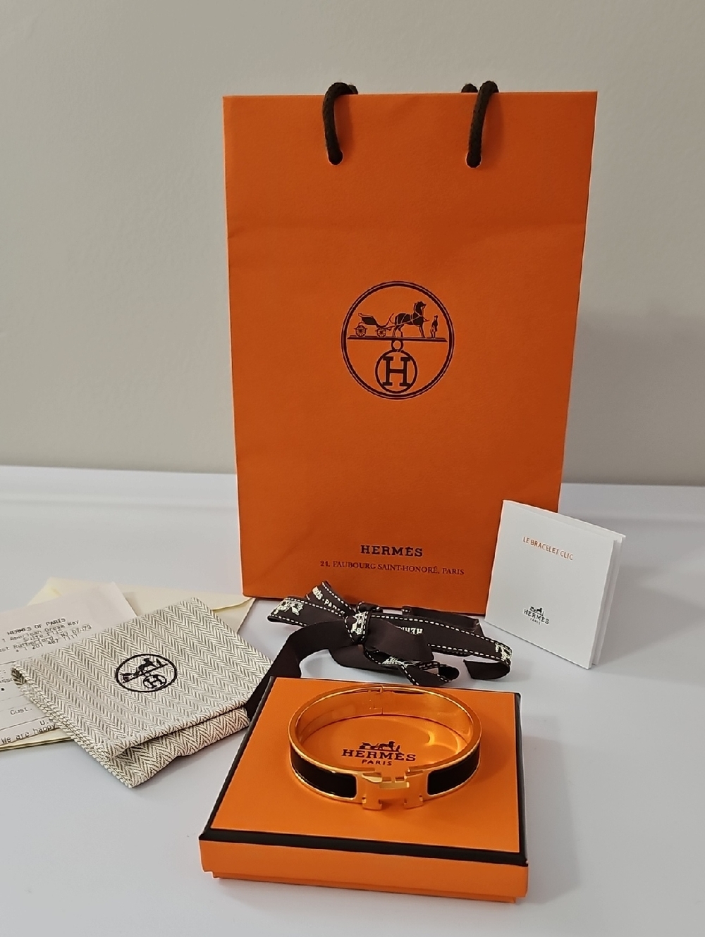 Hermes Black Enamel Clic H Bracelet with Gold-Tone Hardware
